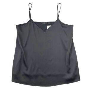 NWT Uniqlo Satin Camisole Sleeveless Tank Top Black Minimalist Office Party - XL